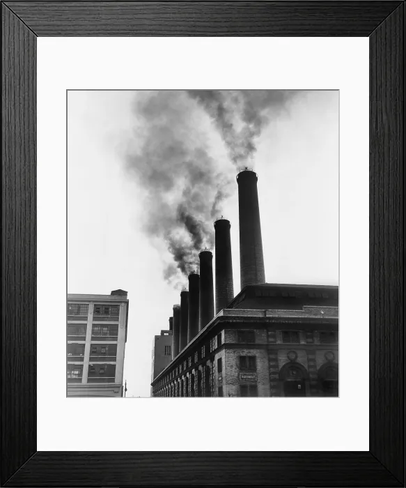 Framed Print : Smoke spewing from stacks of the New York City Board of Transportation plant in February 1951 Framed Print : Smoke spewing from stacks of the New York City Board of Transportation plant in February 1951