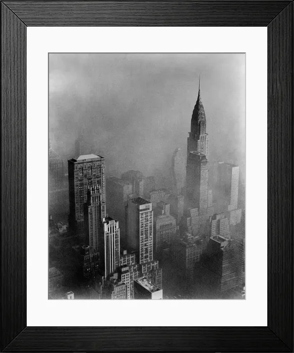 Framed Print : Smog obscures view of Chrysler Building from Empire State Building, New York City. Ca. 1960
