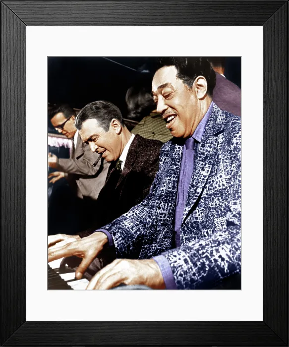 Framed Print : ANATOMY OF A MURDER, from left: James Stewart, Duke Ellington, on set, 1959
