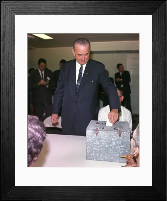 Framed Print : 1964 Presidential Election. Lyndon Johnson places his vote in the ballot box at Johnson City, Texas. Nov. 3, 1964 Framed Print : 1964 Presidential Election. Lyndon Johnson places his vote in the ballot box at Johnson City, Texas. Nov. 3, 1964