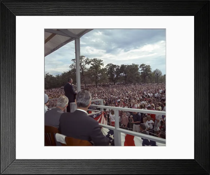 Framed Print : 1964 LBJ Presidential campaign. President Lyndon Johnson speaks at the dedication of the Eufaula Dam in Oklahoma. Sept. 25, 1964 Framed Print : 1964 LBJ Presidential campaign. President Lyndon Johnson speaks at the dedication of the Eufaula Dam in Oklahoma. Sept. 25, 1964