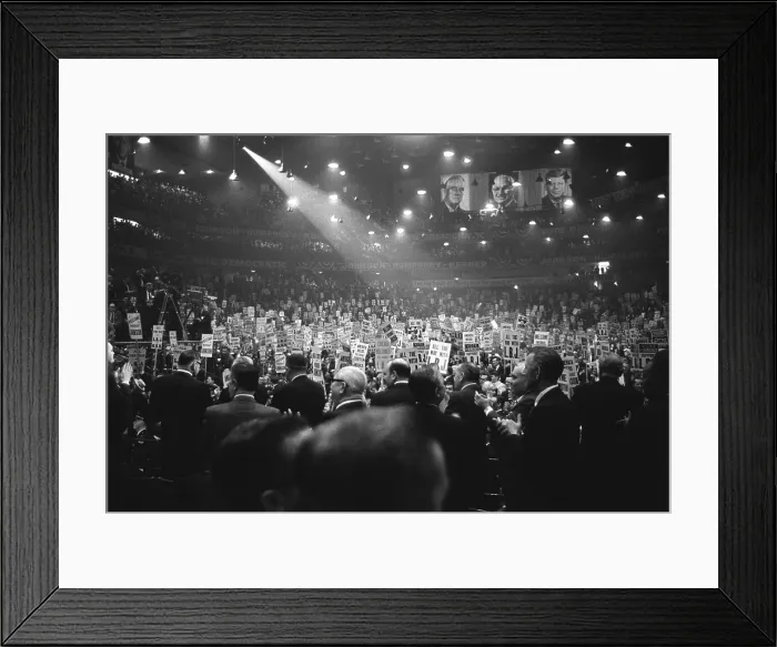 Framed Print : 1964 LBJ Presidential campaign. Applauding crowd at a Chicago rally for Lyndon Johnson on October 30, 1964