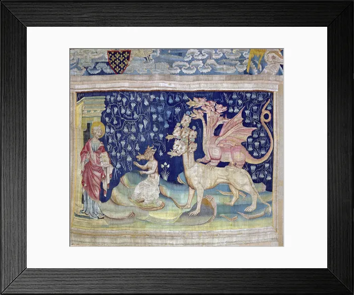 Framed Print : BATAILLE, Nicolas (14th c.). The Frogs. 1575 - 1582. Three spirits like frogs come out of the mouth of the Dragon, the Beast and the False Prophet