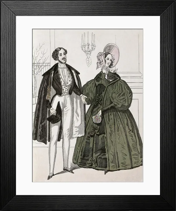 Framed Print : Man and woman dressed in the fashion of the first half of 19th c. Engraving. - BeBa / Iberfoto / Everett Collection (226435)**US SALES ONLY**