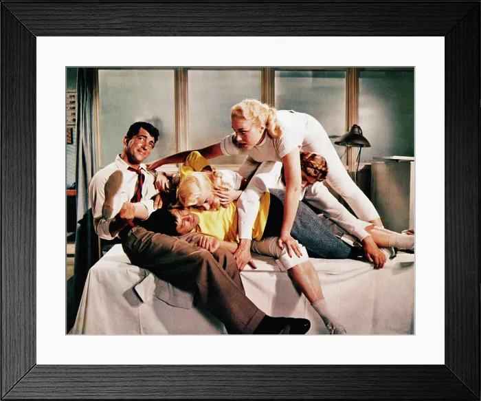 Framed Print : ARTISTS AND MODELS, Dean Martin (left), Jerry Lewis (bottom), Anita Ekberg (top), 1955