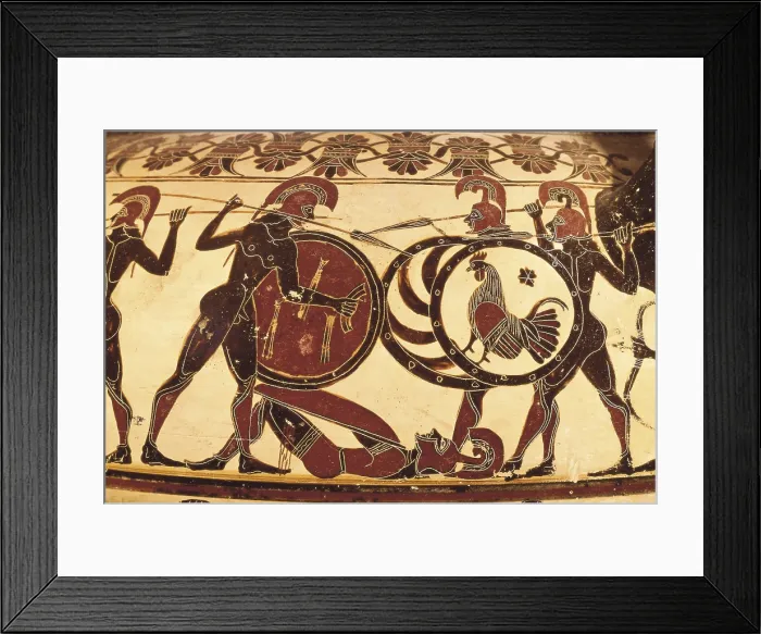 Framed Print : Corinthian Krater with a battle scene. 6th c. BC. Black and red-figure ceramic. Archaic Greek art. Ceramics. FRANCE. Paris. Louvre Museum