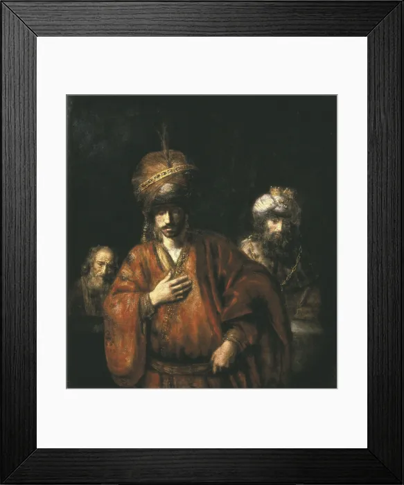Framed Print : REMBRANDT, Harmenszoon van Rijn, called (1606-1669). Haman Recognizes his Fate. 1665. Attributed. Baroque art. Oil on canvas. RUSSIA. Saint Petersburg. State Hermitage Museum