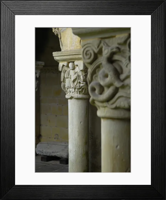 Framed Print : SPAIN. Santillana de Mar. The cloister of the Collegiate church. Romanesque art12th c. Detail of the capitals. Romanesque art Framed Print : SPAIN. Santillana de Mar. The cloister of the Collegiate church. Romanesque art12th c. Detail of the capitals. Romanesque art