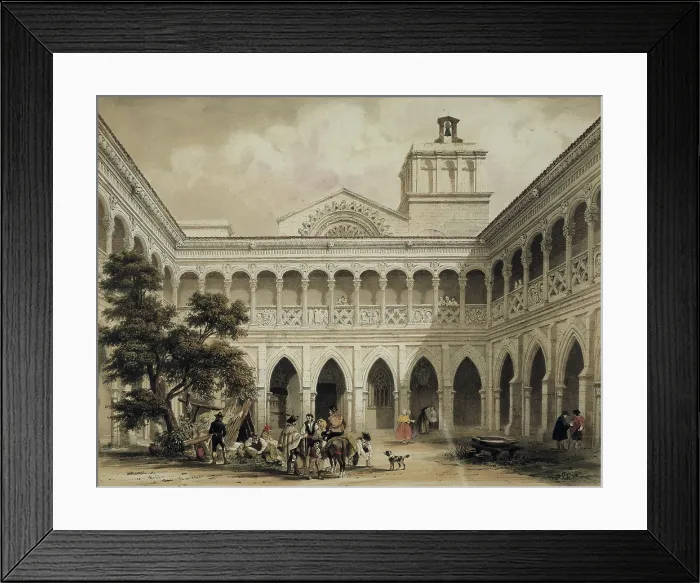 Framed Print : PEREZ VILLAAMIL, Jenaro (1807-1854). Espana artistica y monumental. 1842 - 1850. Cloister of the Monastery of Santa Maria de Huerta (Soria). Romanticism. Litography