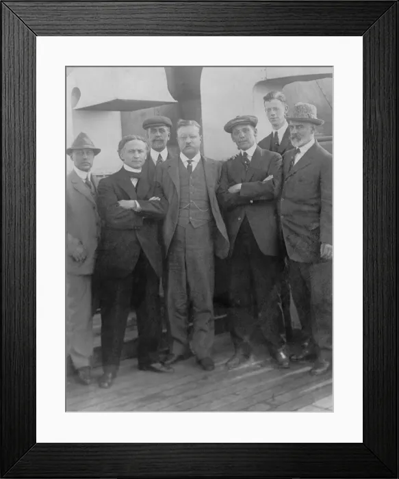 Framed Print : Harry Houdini with Theodore Roosevelt and others aboard the Hamburg-American liner Imperator in 1914
