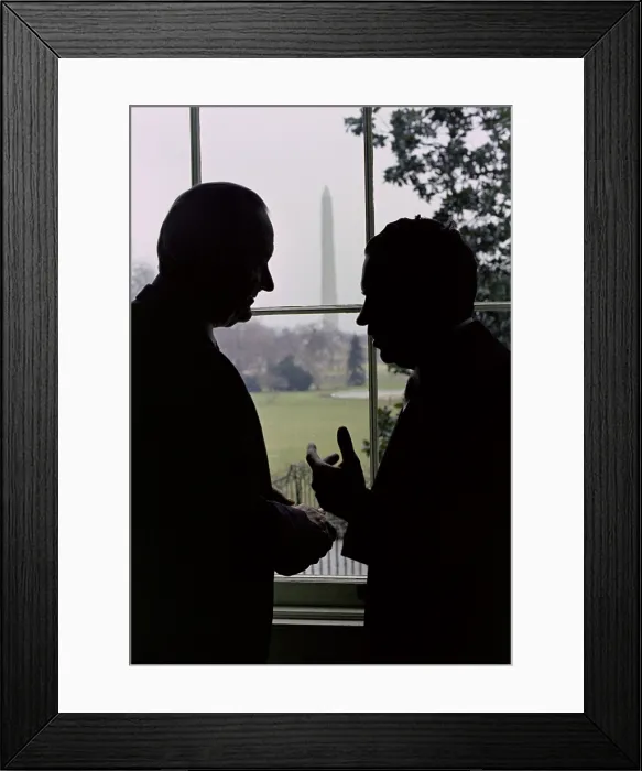 Framed Print : Incoming and outgoing Presidents Johnson and Nixon meet in the White House on Inauguration day. Jan 20, 1986