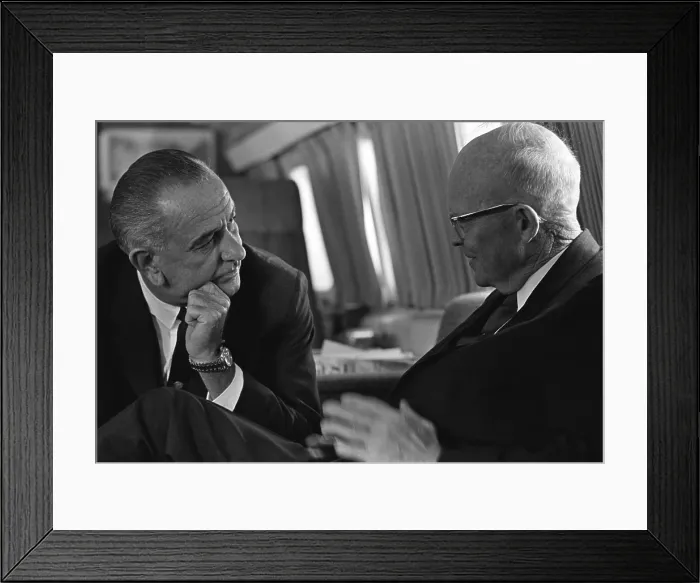 Framed Print : President Johnson met with former President Dwight Eisenhower aboard a parked Air Force One, at Andrews Air Force Base, Maryland Framed Print : President Johnson met with former President Dwight Eisenhower aboard a parked Air Force One, at Andrews Air Force Base, Maryland