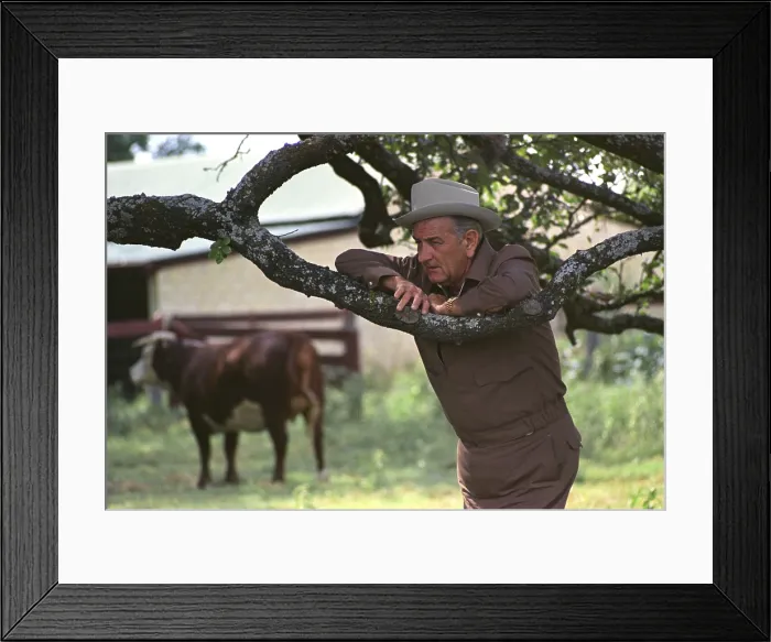 Framed Print : President Lyndon Johnson at the his Texas ranch near Stonewall, Texas. July 1, 1968