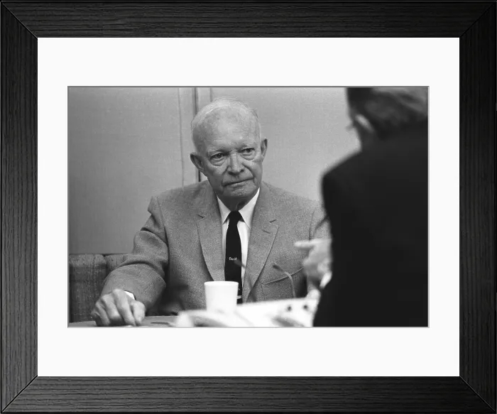 Framed Print : Former President Eisenhower listens to President Lyndon Johnson at a breakfast meeting aboard the parked Air Force One at March Air Force Base, in California Framed Print : Former President Eisenhower listens to President Lyndon Johnson at a breakfast meeting aboard the parked Air Force One at March Air Force Base, in California