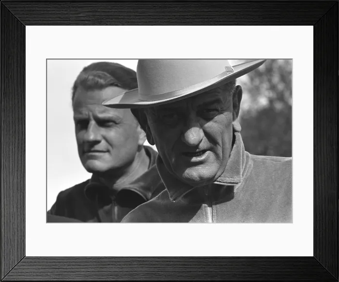 Framed Print : President Johnson entertains evangelical preacher Billy Graham at the LBJ Ranch in Texas. Nov. 17, 1965 Framed Print : President Johnson entertains evangelical preacher Billy Graham at the LBJ Ranch in Texas. Nov. 17, 1965