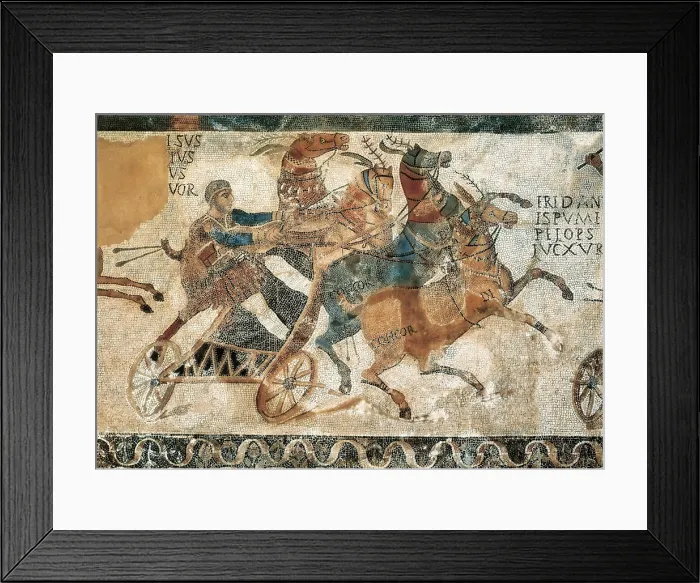 Framed Print : Circus mosaic. 310. Roman art. Late Empire. Mosaic. SPAIN. Barcelona. Archaeology Museum of Catalonia. - P. Rotger / Iberfoto / Everett Collection (229658)**US SALES ONLY**