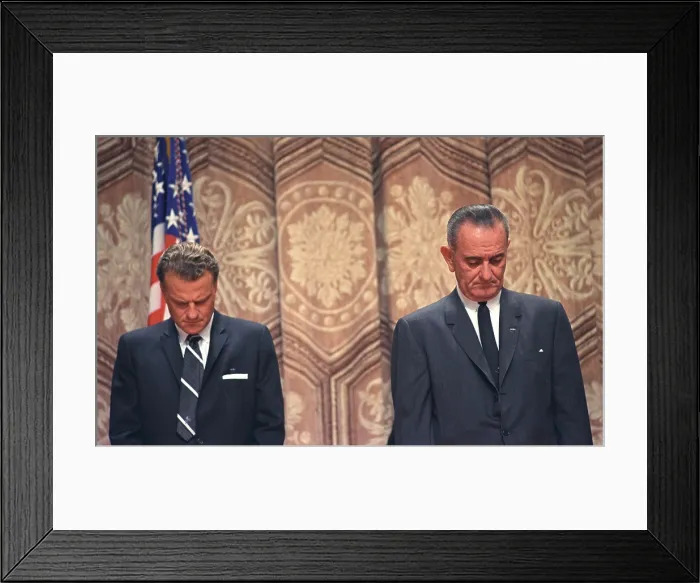 Framed Print : Presidential Prayer Breakfast. Rev. Billy Graham and President Lyndon Johnson in prayer at the Shoreham Hotel, Washington, DC. Nov. 21, 1966 Framed Print : Presidential Prayer Breakfast. Rev. Billy Graham and President Lyndon Johnson in prayer at the Shoreham Hotel, Washington, DC. Nov. 21, 1966