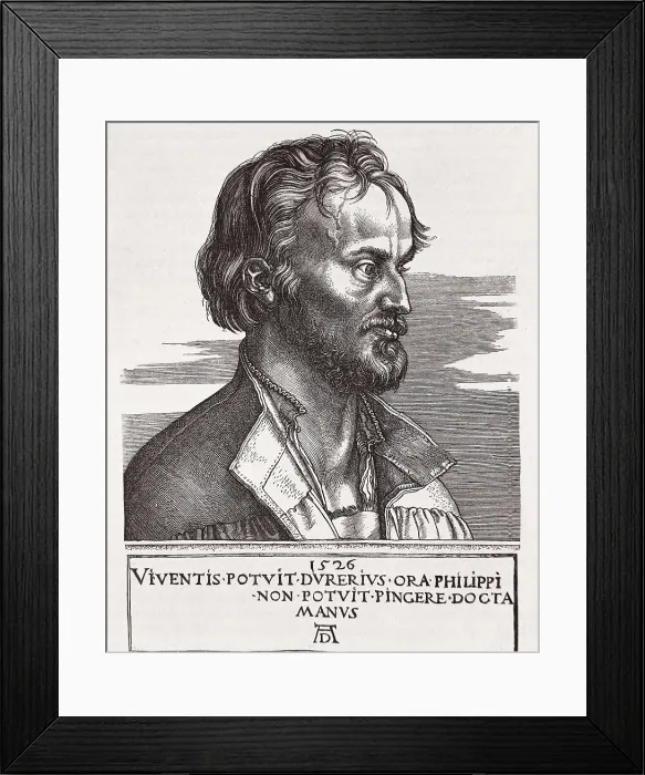 Framed Print : MELANCHTON, Philipp Schwarzerd, called (1497-1560). Theologian and Luther's collaborator. Work by DURER, Albrecht (1471-1528). Renaissance art. Engraving. FRANCE. Chantilly