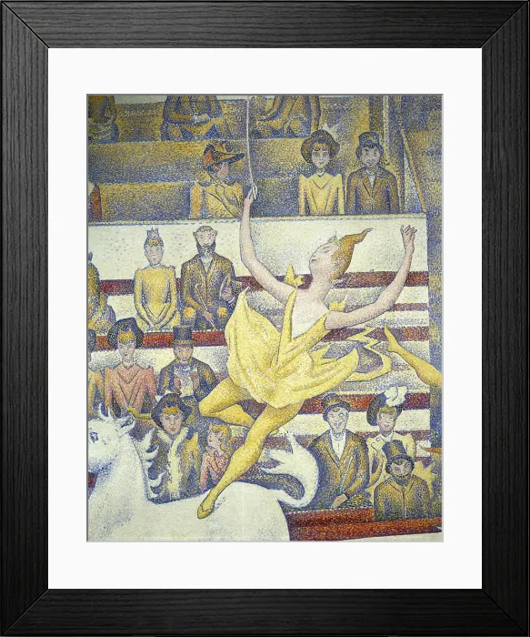 Framed Print : SEURAT, Georges (1859-1891). The Circus. 1891. Central detail of the acrobat. Work begun by Seurat but finished by his friends. Pointillism. Oil on canvas. FRANCE. Paris Framed Print : SEURAT, Georges (1859-1891). The Circus. 1891. Central detail of the acrobat. Work begun by Seurat but finished by his friends. Pointillism. Oil on canvas. FRANCE. Paris