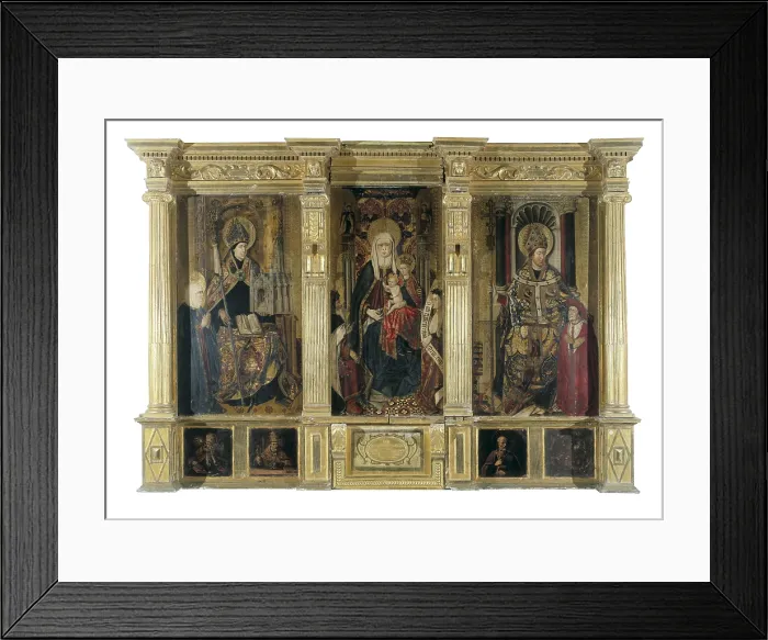 Framed Print : JACOMART, Jaume Bao, called (1410-1461). Altarpiece of Saint Ildefonso and St. Augustine of Hippo.1450s. SPAIN. Xtiva. Collegiate Basilica of Santa Maria la Seu. Renaissance art