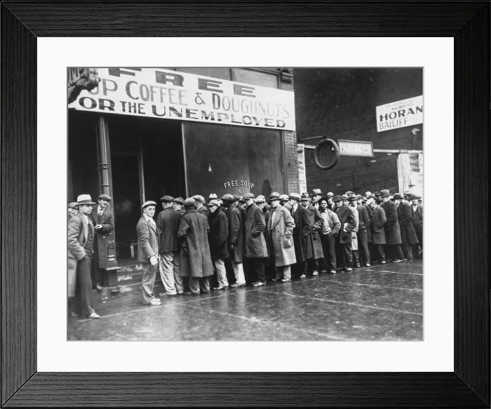 Framed Print : Jobless men in line at a depression era Chicago Soup Kitchen, Feb. 1931
