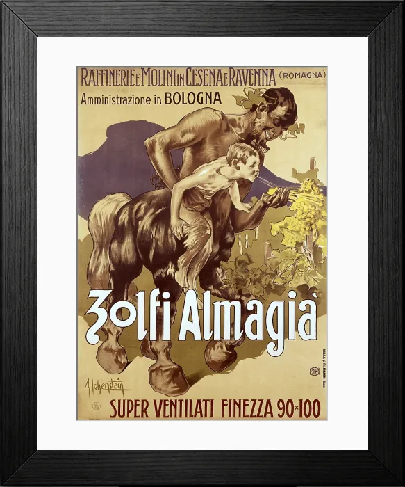 Framed Print : HOHENSTEIN, Adolf (1854-1928). Zolfi Almaglia' advertising poster. Poster of 1913. Art Nouveau. Litography