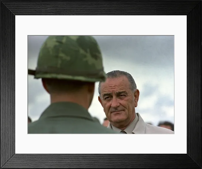 Framed Print : President Johnson in South Vietnam. LBJ visits US soldiers at Cam Ranh Bay, South Vietnam. Oct. 26, 1966