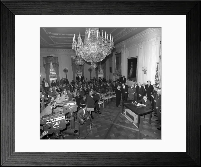 Framed Print : Television cameras at President Lyndon Johnson's signing of the Gulf of Tonkin resolution Framed Print : Television cameras at President Lyndon Johnson's signing of the Gulf of Tonkin resolution