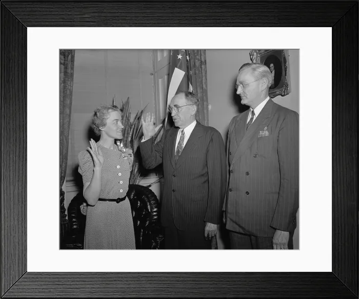 Framed Print : Margaret Chase Smith sworn in as Congresswoman, June 6, 1940. She would fill out her dead husband's term and serve in the House until her 1949 election to the Senate Framed Print : Margaret Chase Smith sworn in as Congresswoman, June 6, 1940. She would fill out her dead husband's term and serve in the House until her 1949 election to the Senate