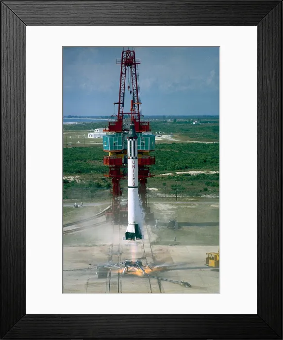 Framed Print : Launch of Freedom 7, the first American manned suborbital space flight. Astronaut Alan Shepard was aboard the Mercury-Redstone rocket. May 5, 1961 Framed Print : Launch of Freedom 7, the first American manned suborbital space flight. Astronaut Alan Shepard was aboard the Mercury-Redstone rocket. May 5, 1961