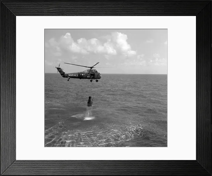 Framed Print : After splashdown recovery of the Freedom 7 space capsule by a U.S. Marine helicopter