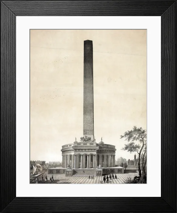 Framed Print : Washington Monument. Print showing the Washington Monument as designed by Robert Mills above a bust portrait of George Washington Framed Print : Washington Monument. Print showing the Washington Monument as designed by Robert Mills above a bust portrait of George Washington