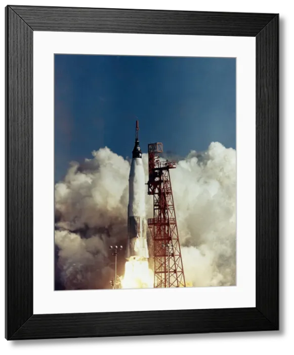 Framed Print : Launch of Friendship 7, the first American manned orbital space flight. Astronaut John Glenn was aboard the modified Atlas Intercontinental Ballistic Missile. May 5, 1961 Framed Print : Launch of Friendship 7, the first American manned orbital space flight. Astronaut John Glenn was aboard the modified Atlas Intercontinental Ballistic Missile. May 5, 1961