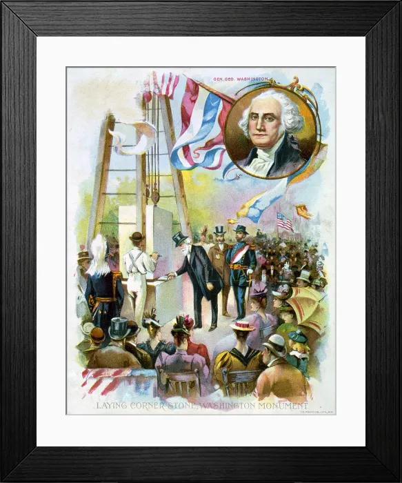 Framed Print : Washington Monument. Benjamin B. French, Grand Master of the Masons, laying cornerstone of Washington Monument, July 4, 1848
