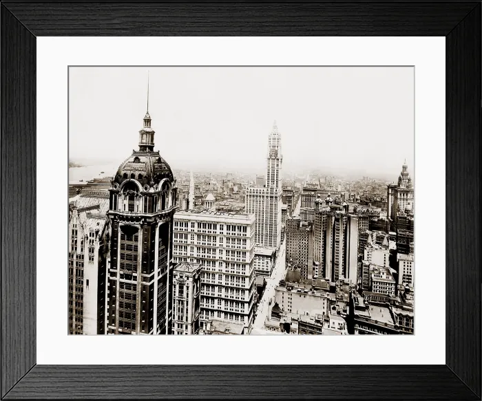Framed Print : Singer Building (left foreground), 47 stories high, was the world tallest building when built in 1907. In 1913, The Woolworth building, with 55 stories, held the honor until 1930 Framed Print : Singer Building (left foreground), 47 stories high, was the world tallest building when built in 1907. In 1913, The Woolworth building, with 55 stories, held the honor until 1930
