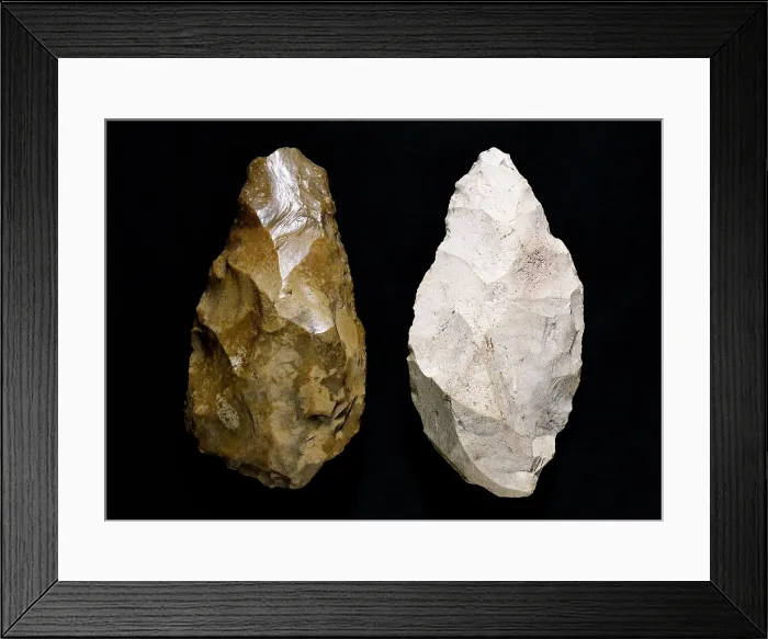 Framed Print : Bifaces from the Acheulean period. Lower Paleolithic. SPAIN. Barcelona. Archaeology Museum of Catalonia. Proc: SPAIN. MADRID (AUTONOMOUS COMMUNITY)
