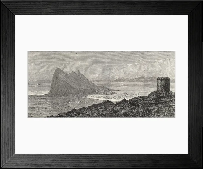Framed Print : Gibraltar. The Rock of Gibraltarfrom the coast (1891). Image from 'Queen of Spain's Chair'. Etching. AISA / Everett Collection (16335)**US SALES ONLY**