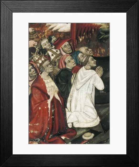 Framed Print : MURRamon de (?-1435). Guimera Altarpiece. 1402-1412. Detail of the central predella. Scene of the Last Judgement. Gothic art. Tempera on wood. SPAIN. Vic. Vic Episcopal Museum Framed Print : MURRamon de (?-1435). Guimera Altarpiece. 1402-1412. Detail of the central predella. Scene of the Last Judgement. Gothic art. Tempera on wood. SPAIN. Vic. Vic Episcopal Museum