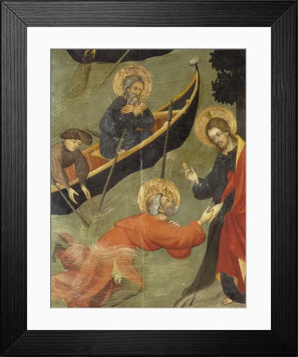 Framed Print : BORRASSALlus (1360-1425). Altarpiece of Saint Peter. 1411-1412. SPAIN. Terrassa. Church of St. Mary. Detail. Christ and Saint Peter the Apostle. International gothic Framed Print : BORRASSALlus (1360-1425). Altarpiece of Saint Peter. 1411-1412. SPAIN. Terrassa. Church of St. Mary. Detail. Christ and Saint Peter the Apostle. International gothic