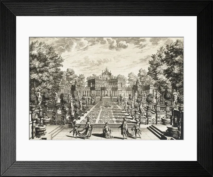 Framed Print : Scenography with garden and castle (18th c.) by Giuseppe Galli-Bibiena. Baroque art. Engraving. AISA / Everett Collection (32861)**US SALES ONLY**