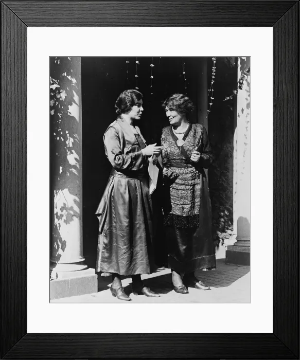 Framed Print : Alice Paul (1885-1977) and Emmeline Pethick-Lawrence (1867-1954) American and British activists for women's suffrage and equal rights meet in U.S. ca. 1917 Framed Print : Alice Paul (1885-1977) and Emmeline Pethick-Lawrence (1867-1954) American and British activists for women's suffrage and equal rights meet in U.S. ca. 1917