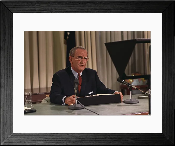 Framed Print : President Lyndon Johnson announcing his intention not to run for re-election