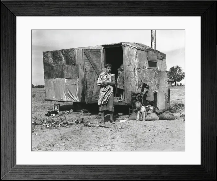 Framed Print : A migratory family living in a trailer in an open field, Arizona, Nov. 1940. They have picked cotton from Amarillo Texas, to Roswell, New Mexico. Photo by Dorothea Lange Framed Print : A migratory family living in a trailer in an open field, Arizona, Nov. 1940. They have picked cotton from Amarillo Texas, to Roswell, New Mexico. Photo by Dorothea Lange