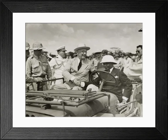 Framed Print : Presidents Roosevelt and Edwin Barclay of Liberia during WW2. They are about to review African American troops stationed in Liberia, Jan. 1943. (BSLOC_2013_7_4)
