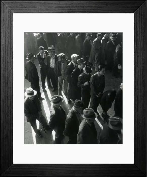 Framed Print : Unemployed men wait in line to file Social Security benefit claims. In January 1938, new Social Security programs made unemployment compensation available Framed Print : Unemployed men wait in line to file Social Security benefit claims. In January 1938, new Social Security programs made unemployment compensation available