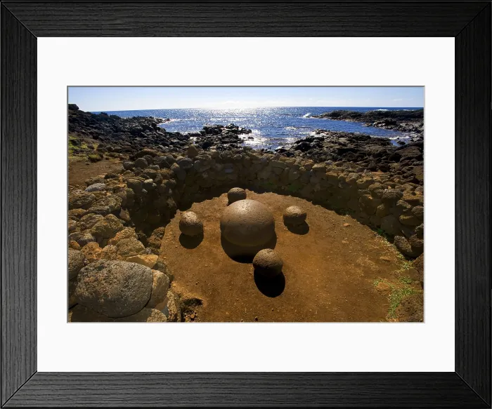 Framed Print : CHILE. VALPARAISO. Ahu Tongariki. Easter Island. Rapa Nui National Park. Te Pito Kura magnetic stone, aka 'the Belly-Button of the World'