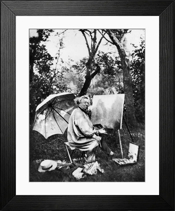 Framed Print : Jean Baptiste Camille Corot (1796-1875), French landscape painter outdoors at his easel. Ca. 1860 Framed Print : Jean Baptiste Camille Corot (1796-1875), French landscape painter outdoors at his easel. Ca. 1860
