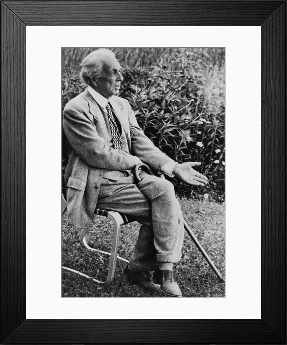 Framed Print : Frank Lloyd Wright (1867-1959), American architect speaking while seated outdoors. 1952 Framed Print : Frank Lloyd Wright (1867-1959), American architect speaking while seated outdoors. 1952