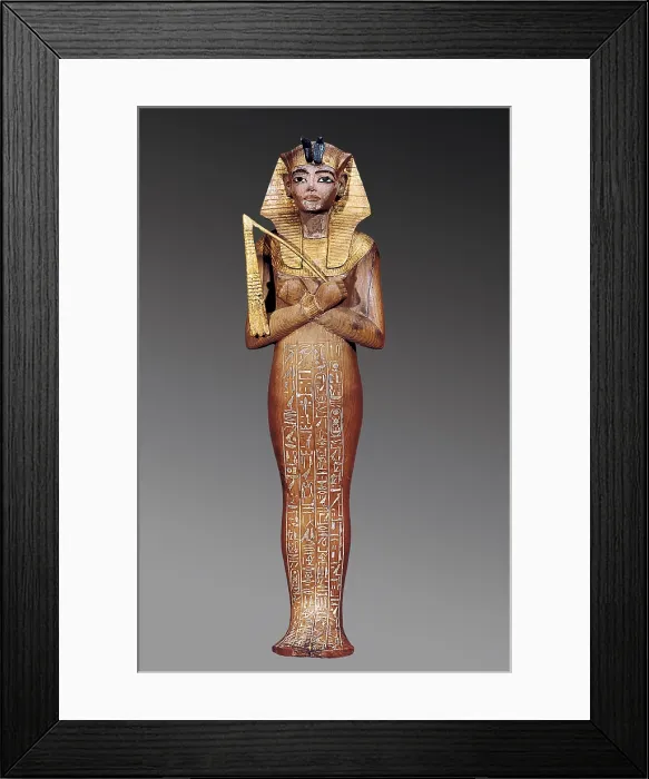 Framed Print : Shabti figure of the king. 1370 -1352 BC. Tomb of Tutankhamun. Represented as Osiris. Painted wood. Egyptian art. New Kingdom. Sculpture on wood. EGYPT. Cairo. Egyptian Museum
