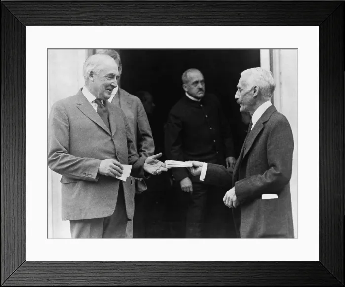 Framed Print : Warren G. Harding (1865-1923), buys treasury savings certificates from Secretary of the Treasury, Andrew Mellon
